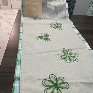Green stripes and shamrocks  Table Runner both perfect for St. Patrick’s day.
